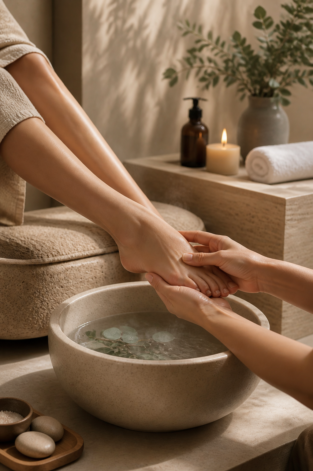 Foot reflexology and herbal foot spa treatment